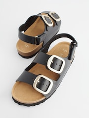 Black Leather Standard Fit (F) Two Strap Corkbed Sandals - Image 6 of 8