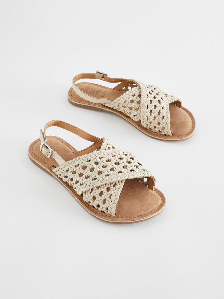 White Leather Cross Strap Sandals - Image 1 of 7