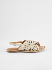 White Leather Cross Strap Sandals - Image 2 of 7