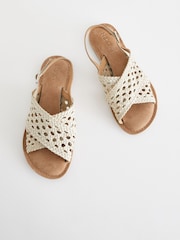 White Leather Cross Strap Sandals - Image 3 of 7