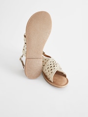 White Leather Cross Strap Sandals - Image 4 of 7