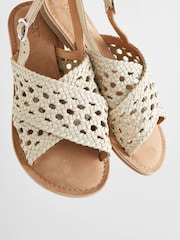 White Leather Cross Strap Sandals - Image 5 of 7