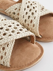 White Leather Cross Strap Sandals - Image 6 of 7