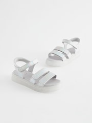 Silver Metallic Chunky Wedge Sandals - Image 1 of 5