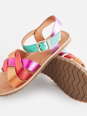 Multi Rainbow Standard Fit (F) Leather Woven Sandals - Image 3 of 5