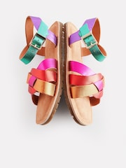 Multi Rainbow Standard Fit (F) Leather Woven Sandals - Image 4 of 5