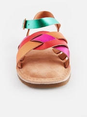 Multi Rainbow Standard Fit (F) Leather Woven Sandals - Image 5 of 5