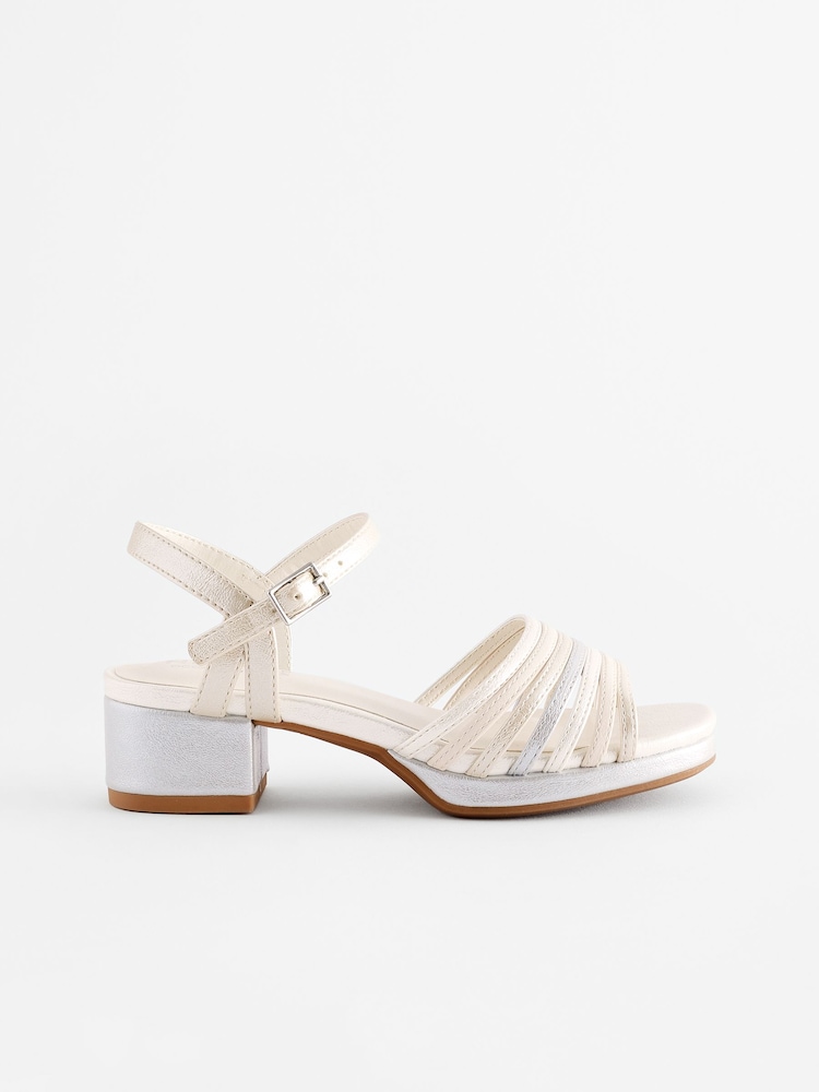 White SIlver Metallic Platform Heel Occasion Sandals - Image 2 of 6
