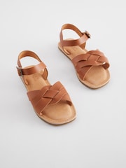 Tan Brown Standard Fit (F) Leather Woven Sandals - Image 1 of 5