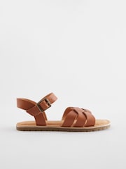 Tan Brown Standard Fit (F) Leather Woven Sandals - Image 2 of 5