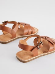 Tan Brown Standard Fit (F) Leather Woven Sandals - Image 4 of 5