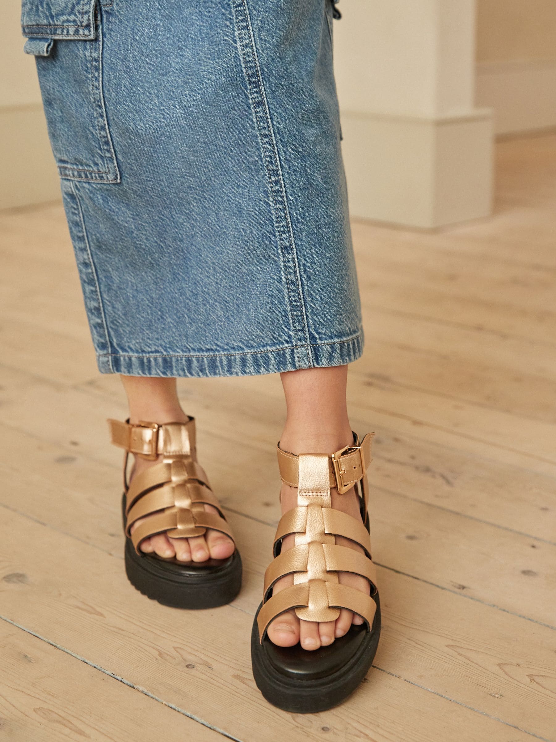 Gold chunky sandals best sale
