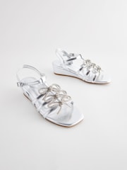 Silver Bow Wedge Sandals - Image 1 of 5