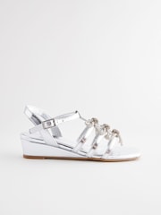 Silver Bow Wedge Sandals - Image 2 of 5