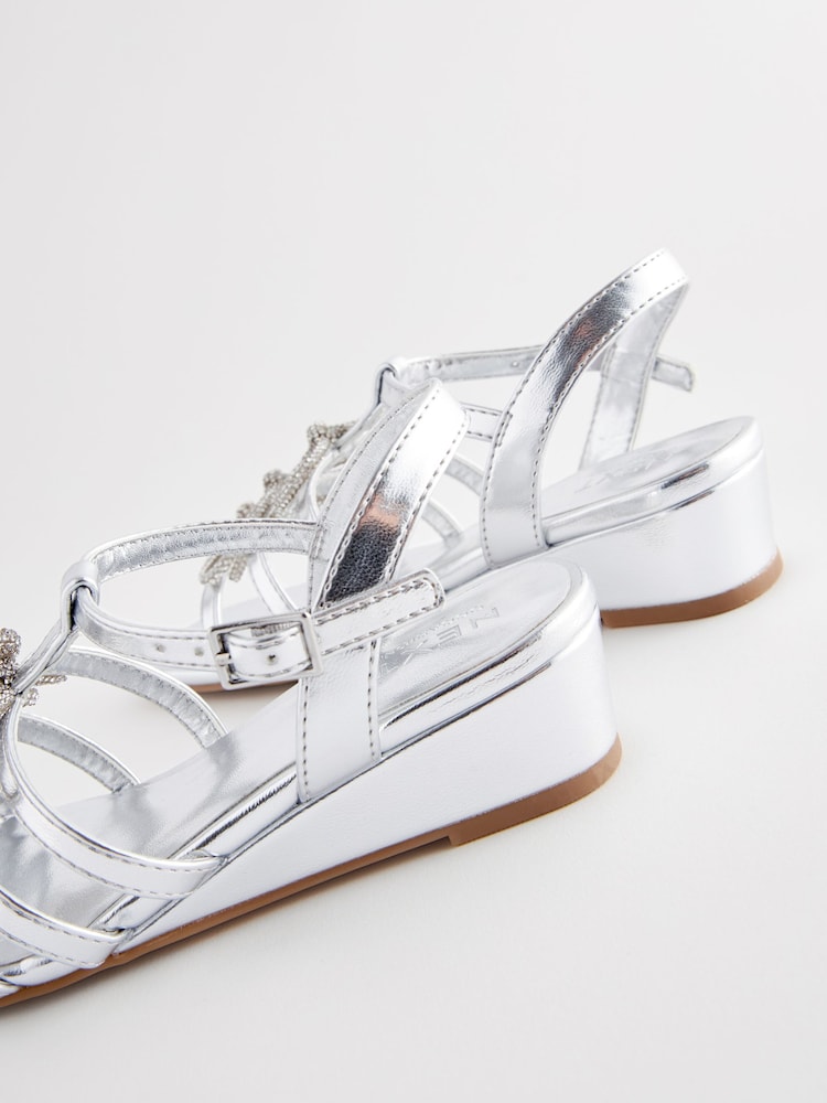 Silver Bow Wedge Sandals - Image 5 of 5