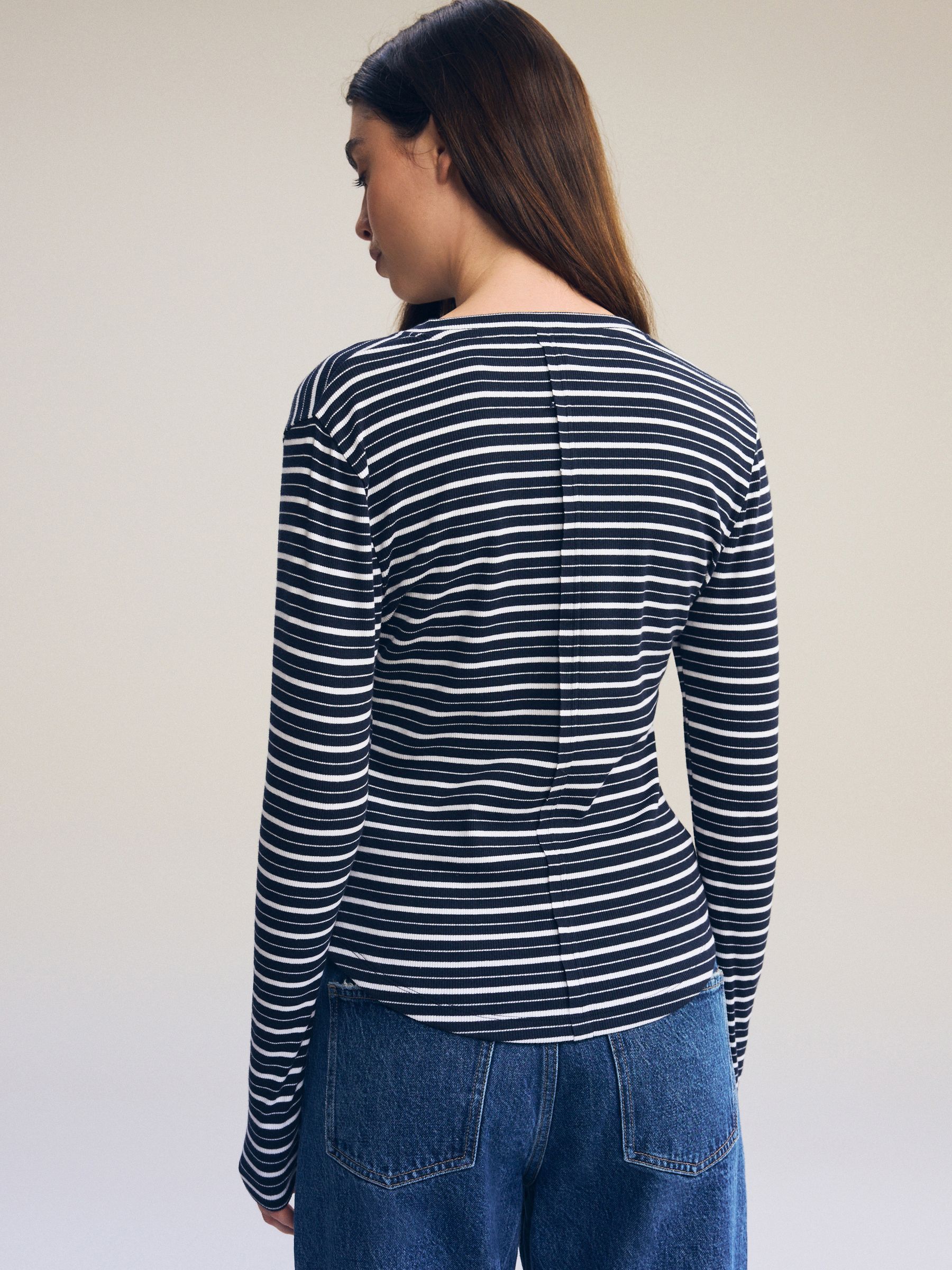 Buy Ecru White/Navy Blue Ribbed Button Detail Long Sleeve Henley Top from  Next USA