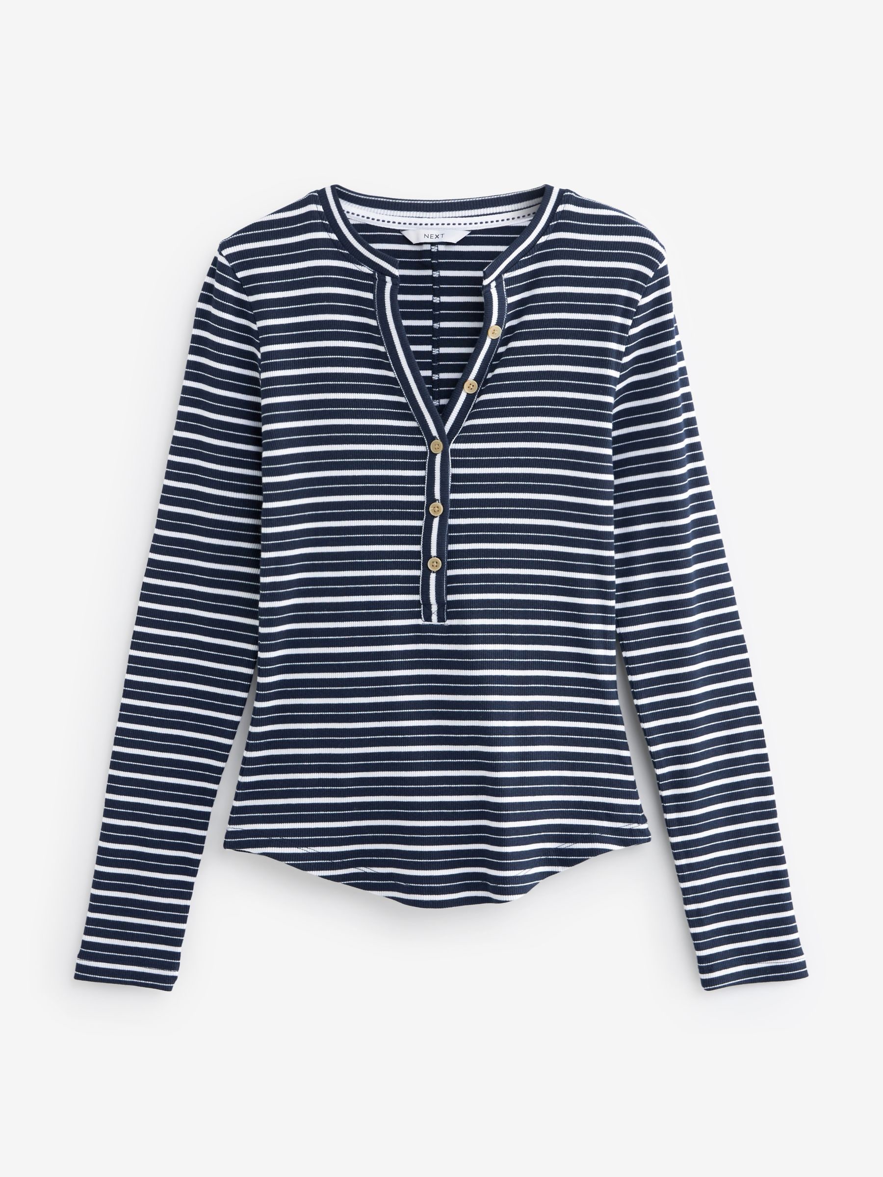 Buy Ecru White/Navy Blue Ribbed Button Detail Long Sleeve Henley Top from  Next USA