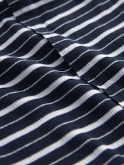 Ecru White/Navy Blue Ribbed Button Detail Long Sleeve Henley Top - Image 6 of 6