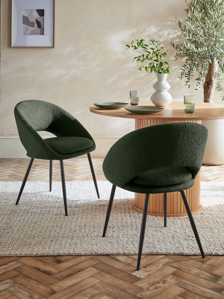 Set of 2 Casual Bouclé Olive Green Hewitt Black Leg Dining Chairs - Image 1 of 7