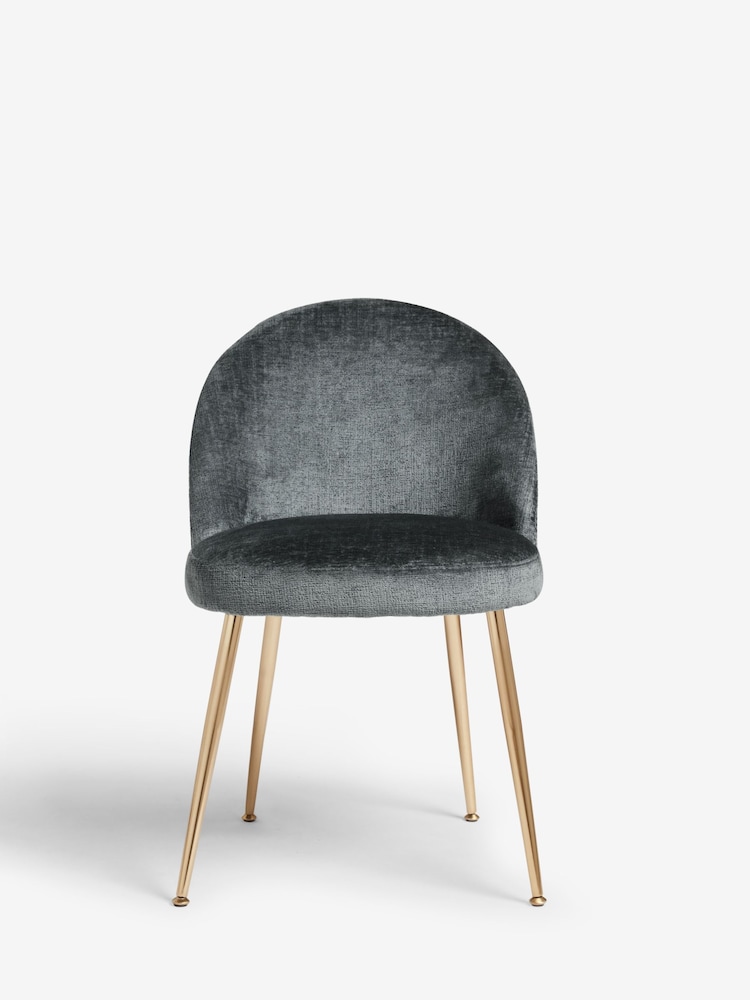 Set of 2 Plush Chenille Slate Blue Newman Gold Effect Leg Dining Chairs - Image 2 of 7