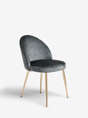 Set of 2 Plush Chenille Slate Blue Newman Gold Effect Leg Dining Chairs - Image 4 of 7