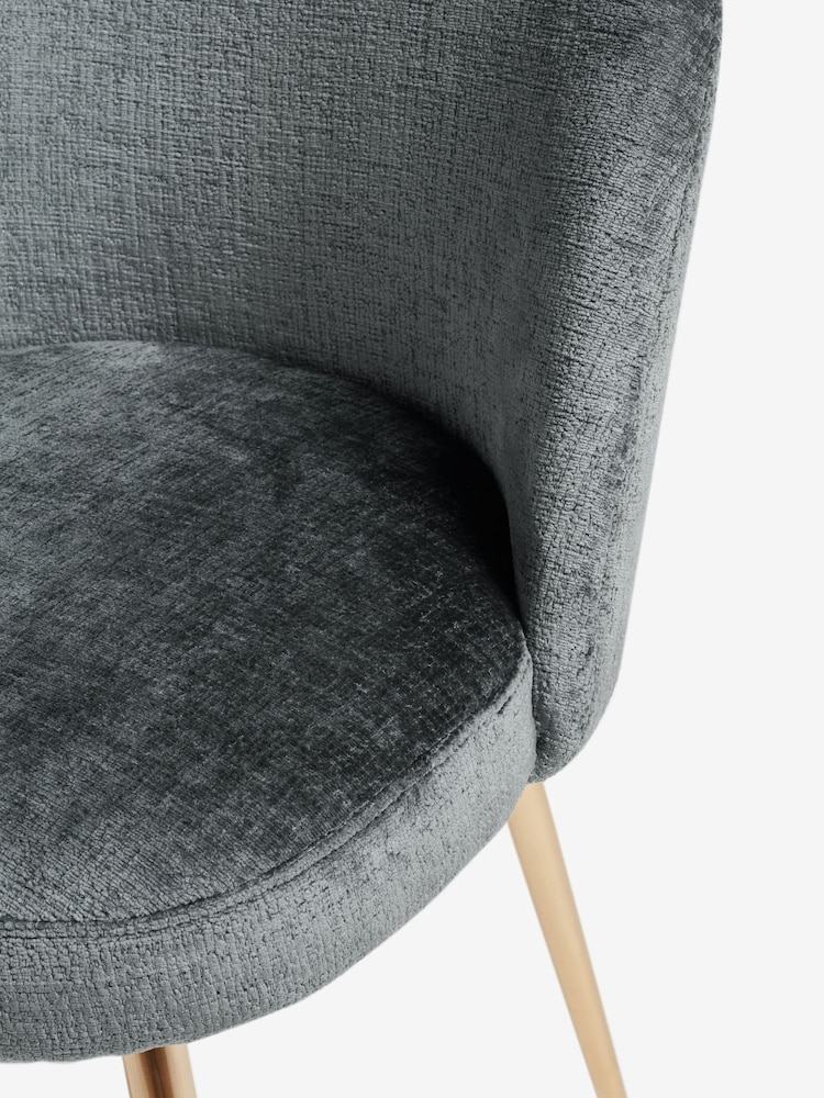 Set of 2 Plush Chenille Slate Blue Newman Gold Effect Leg Dining Chairs - Image 7 of 7