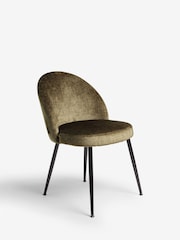 Set of 2 Plush Chenille Moss Green Newman Black Leg Dining Chairs - Image 4 of 7