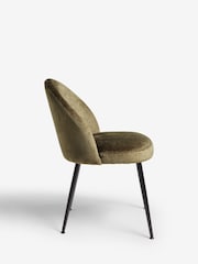 Set of 2 Plush Chenille Moss Green Newman Black Leg Dining Chairs - Image 5 of 7