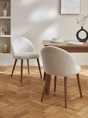 Set of 2 Casual Boucle Light Natural Newman Dark Wood Leg Dining Chairs - Image 1 of 8