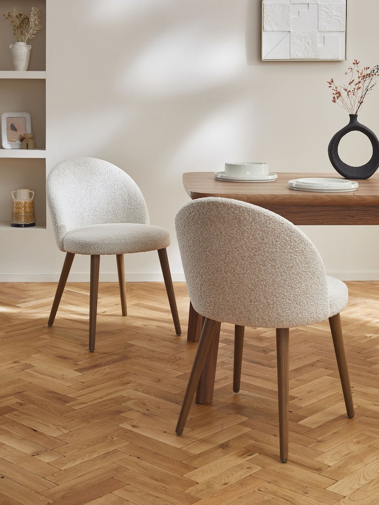 Set of 2 Casual Boucle Light Natural Newman Dark Wood Leg Dining Chairs - Image 1 of 8