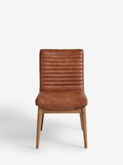 Set of 2 Distressed Faux Leather Tan Brown Atlas Dark Wood Leg Dining Chairs - Image 3 of 10