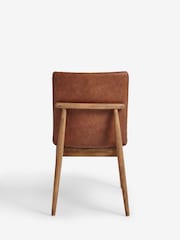 Set of 2 Distressed Faux Leather Tan Brown Atlas Dark Wood Leg Dining Chairs - Image 7 of 10