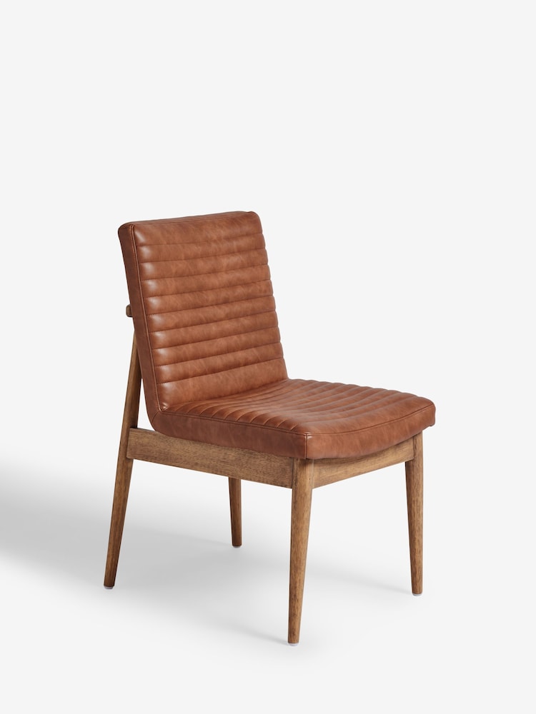 Set of 2 Distressed Faux Leather Tan Brown Atlas Mid Wood Leg Dining Chairs - Image 9 of 9