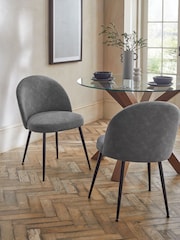 Set of 2 Arona Faux Leather Mid Grey Newman Black Leg Dining Chairs - Image 1 of 8