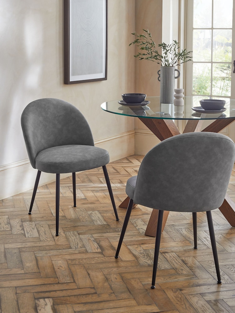 Set of 2 Arona Faux Leather Mid Grey Newman Black Leg Dining Chairs - Image 1 of 8