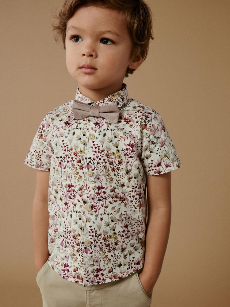 Pink Floral Short Sleeve Shirt And Bow Tie Set (3mths-7yrs) - Image 1 of 8