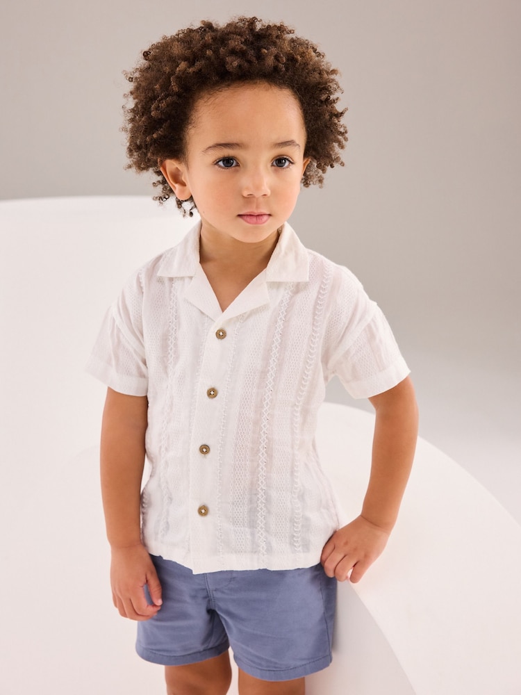 White 100% Cotton Short Sleeves Textured Shirt (3mths-7yrs) - Image 1 of 7
