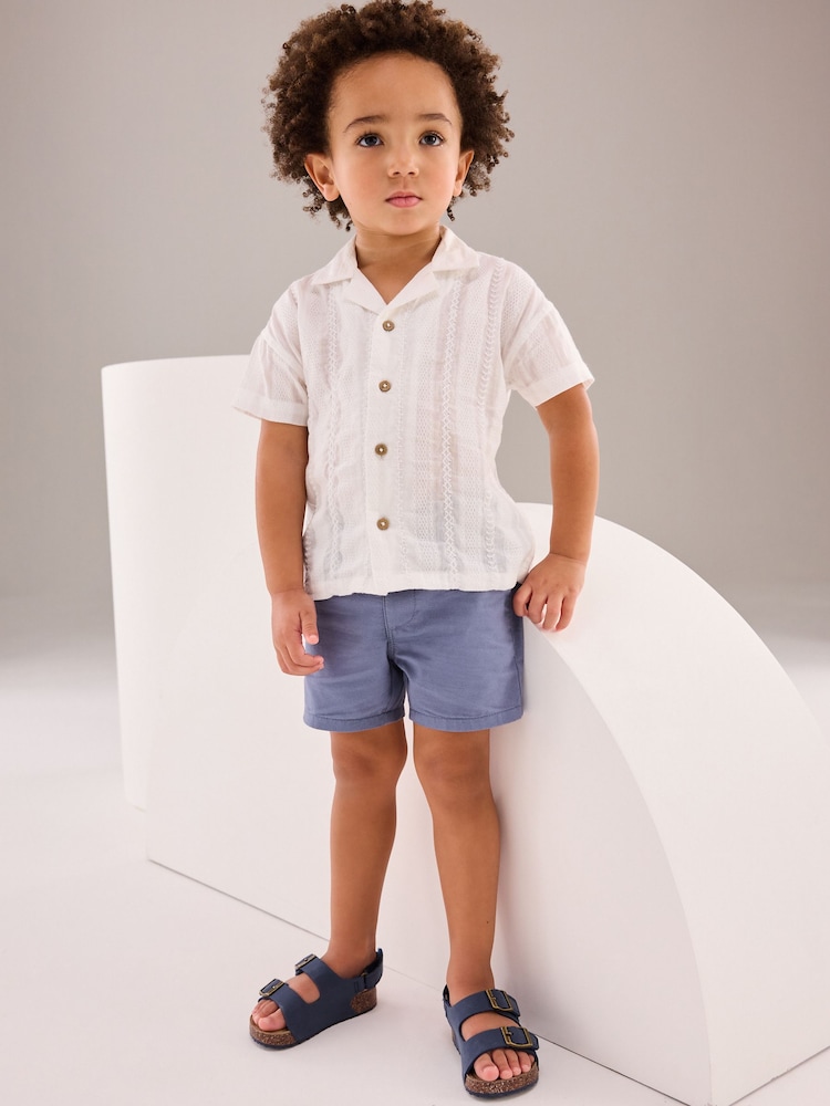 White 100% Cotton Short Sleeves Textured Shirt (3mths-7yrs) - Image 2 of 7