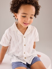 White 100% Cotton Short Sleeves Textured Shirt (3mths-7yrs) - Image 4 of 7