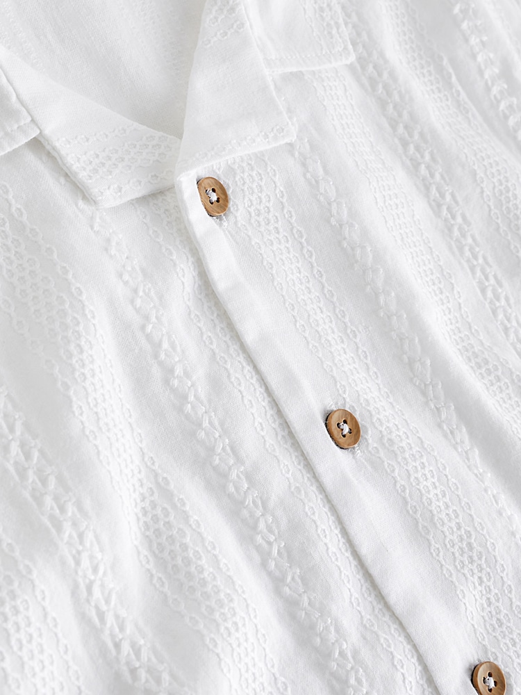 White 100% Cotton Short Sleeves Textured Shirt (3mths-7yrs) - Image 7 of 7