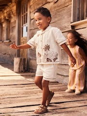 Cream Short Sleeves 100% Cotton Shirt and Short Set (3mths-7yrs) - Image 1 of 7