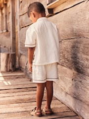 Cream Short Sleeves 100% Cotton Shirt and Short Set (3mths-7yrs) - Image 2 of 7