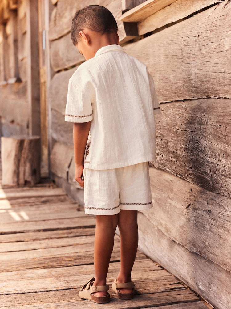 Cream Short Sleeves 100% Cotton Shirt and Short Set (3mths-7yrs) - Image 2 of 7