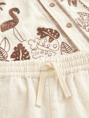 Cream Short Sleeves 100% Cotton Shirt and Short Set (3mths-7yrs) - Image 4 of 7
