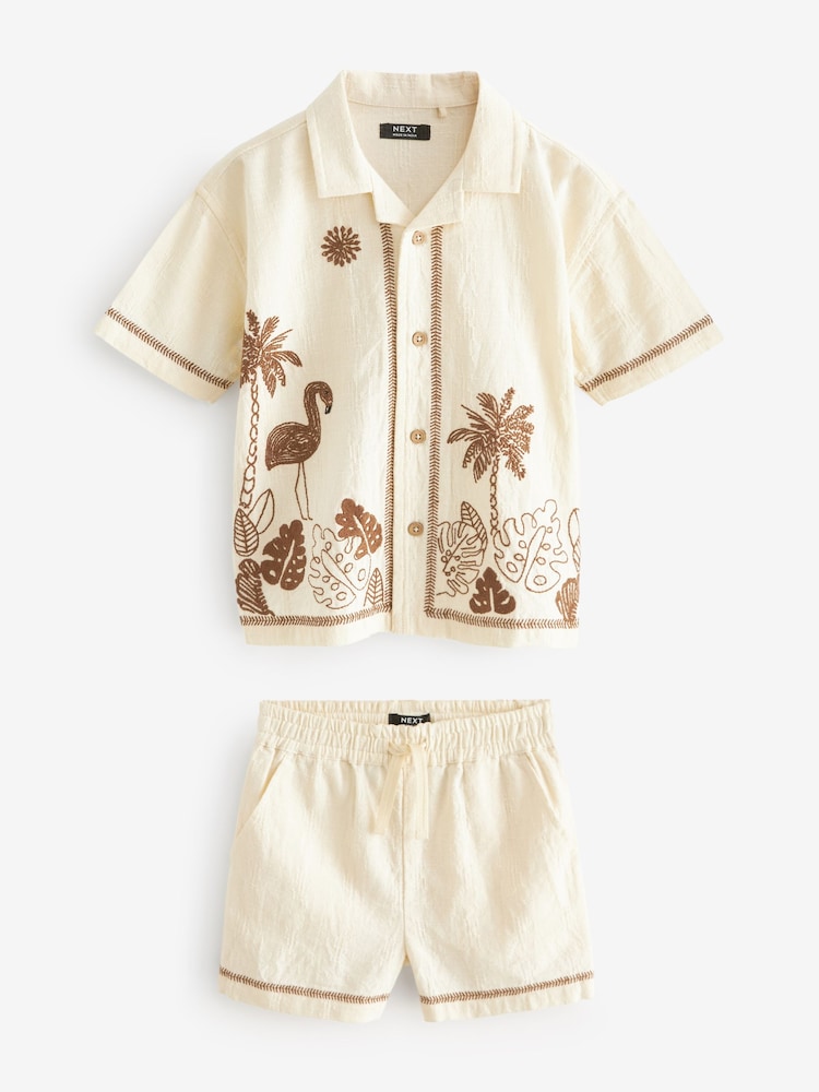 Cream Short Sleeves 100% Cotton Shirt and Short Set (3mths-7yrs) - Image 7 of 7