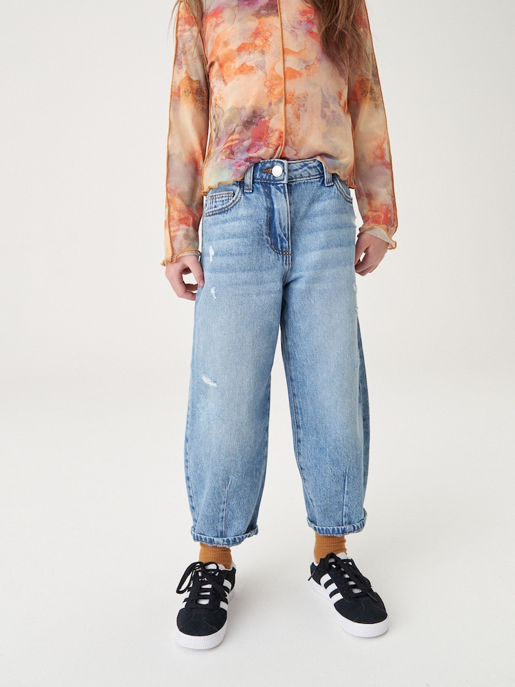 Mid Blue Denim 100% Cotton Barrel Jeans (3-16yrs) - Image 2 of 5