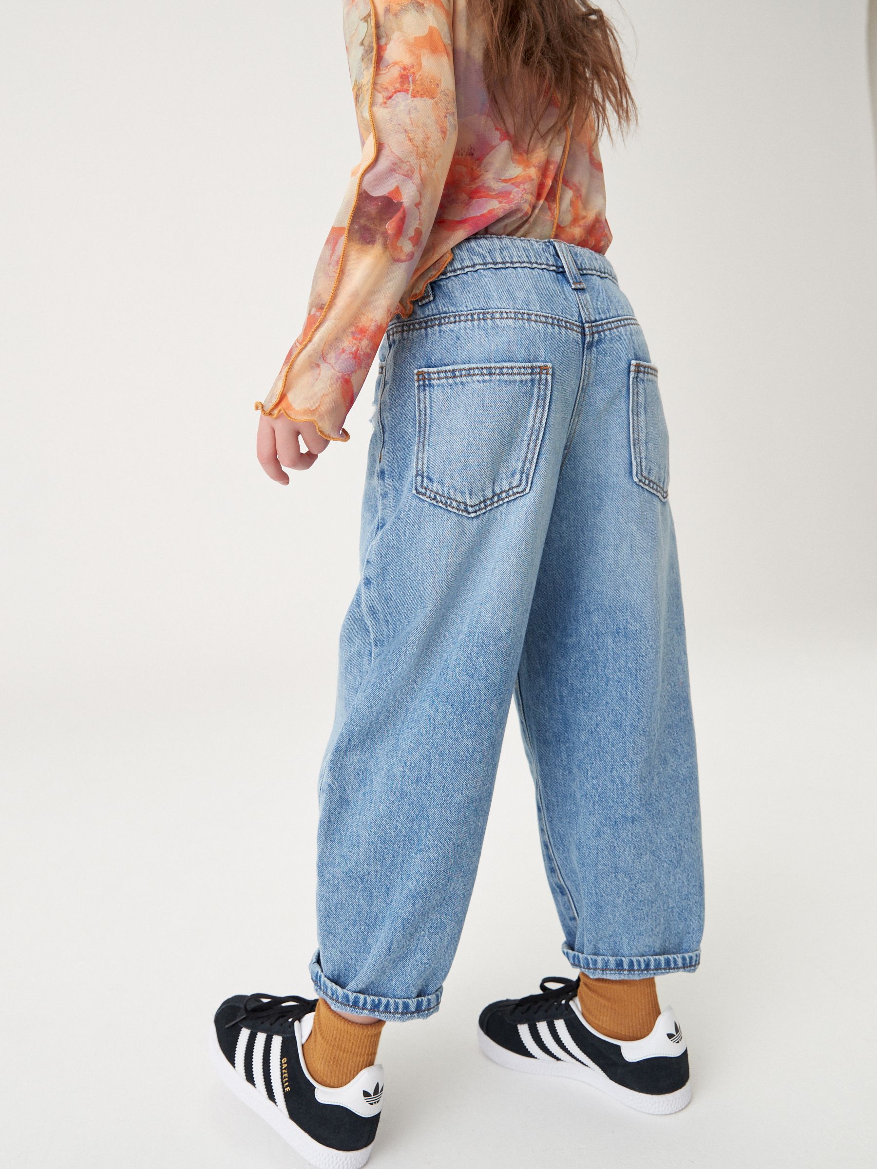 Buy Mid Blue Denim 100% Cotton Barrel Jeans (3-16yrs) from