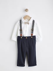 Navy Blue Baby 100% Cotton Shirt Trousers and Braces Set 4 Piece (0mths-2yrs) - Image 1 of 8