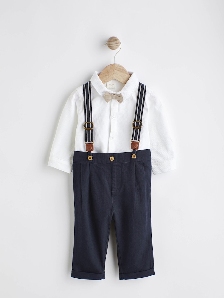 Navy Blue Baby 100% Cotton Shirt Trousers and Braces Set 4 Piece (0mths-2yrs) - Image 1 of 8