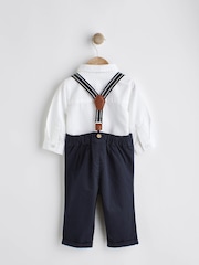 Navy Blue Baby 100% Cotton Shirt Trousers and Braces Set 4 Piece (0mths-2yrs) - Image 2 of 8